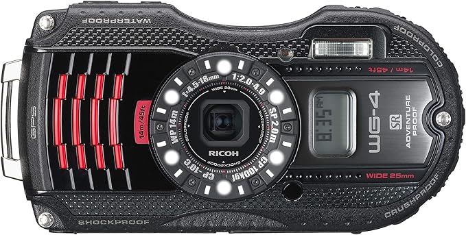RICOH Waterproof Digital Camera RICOH WG-4GPS Black, Waterproof to 14m, Shockproof to 2.0m, Cold-resistant to -10 degrees C, RICOH WG-4GPSBK