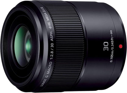 Panasonic LUMIX G MACRO 30mm/ F2.8 ASPH./ MEGA O.I.S. H-HS030 Interchangeable Lens for Micro Four Thirds System, Single Focus Macro Lens, Black